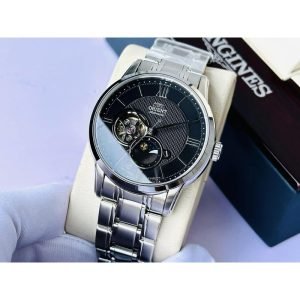 Đồng nam dây thép Orient Open Heart Black Steel Sun And Moon Gen 4 RN-AS0001B